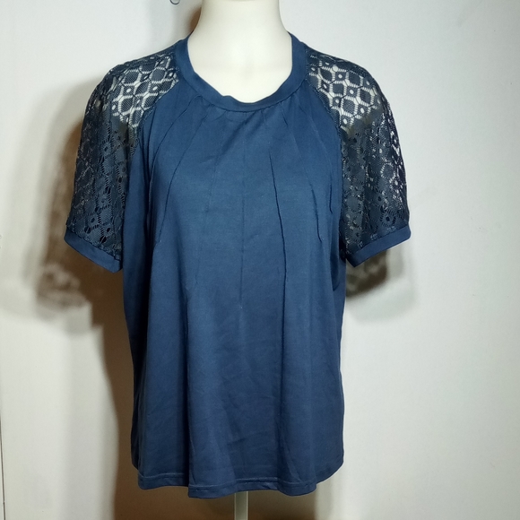 Shein Curve Navy Blue Lace Short Sleeve Top Sz 1XL - Picture 9 of 9